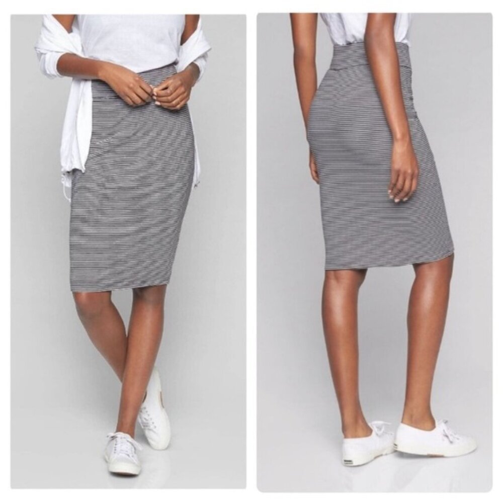 Athleta Encinitas Pencil Skirt Ribbed Stretch Knit Mini stripe, Medium, 866962